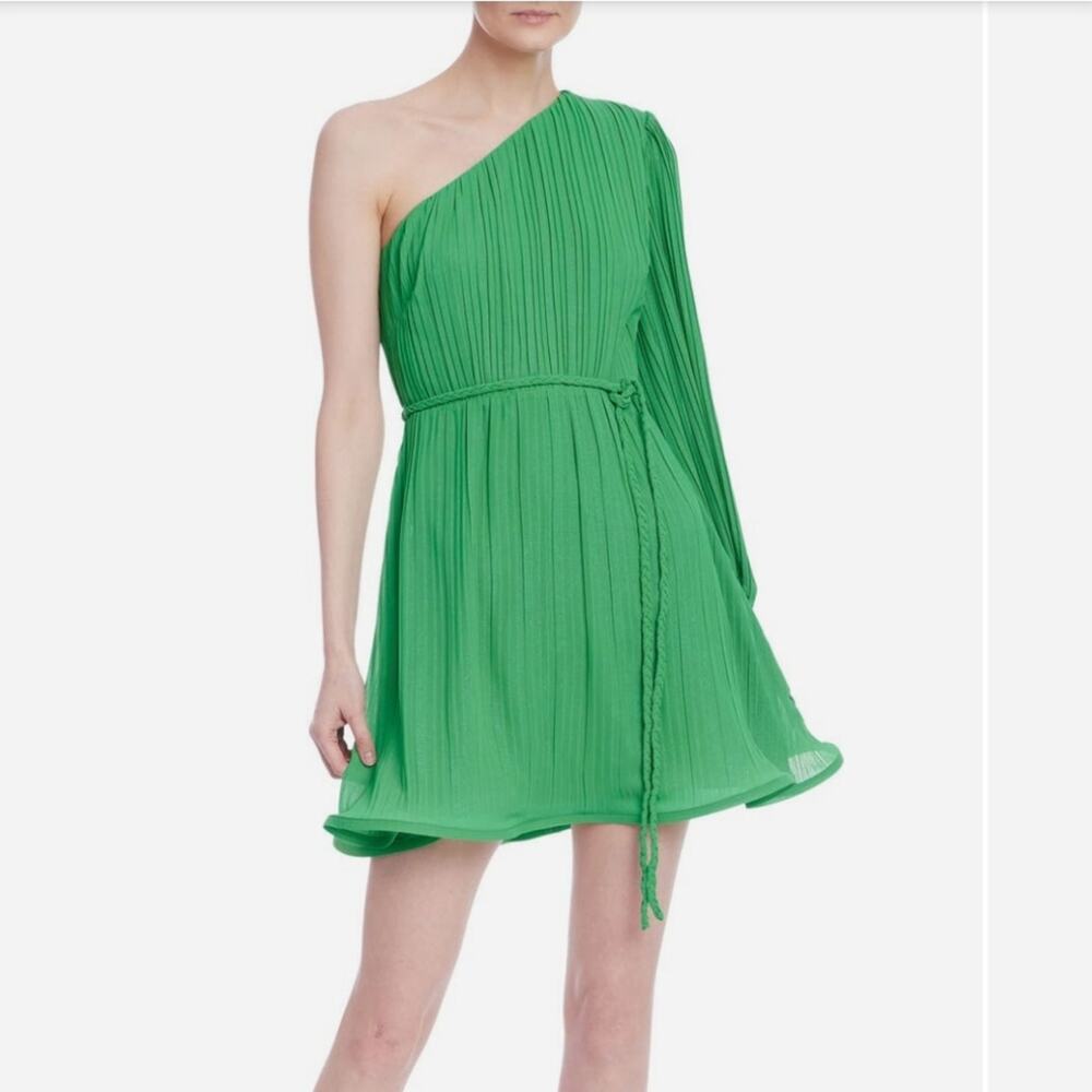 Jewel Badgley Mischka Pleated One Shoulder Vibrant Green One-Shoulder Dress NWT